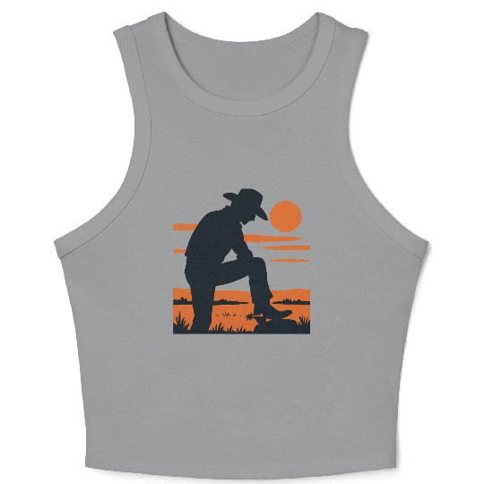 Western Cowboy Sunset Crop Tank Top