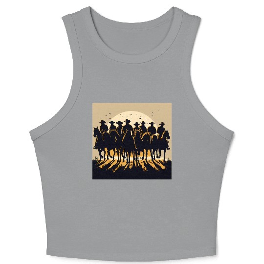 Western Sunset Cowboy Scene Crop Tank Top