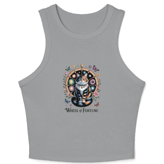 Wheel of Fortune Tarot Cat Art Crop Tank Top