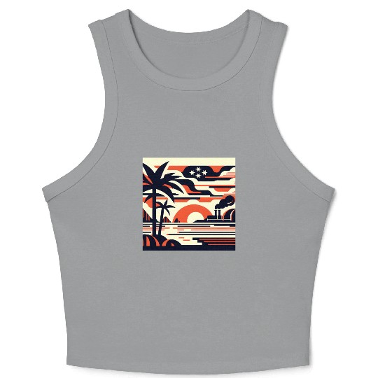 Twilight Palm & Factory Scene Crop Tank Top