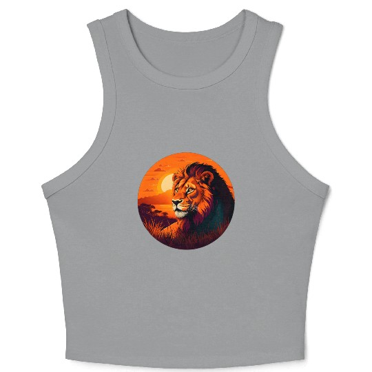 Sunrise Sleeping Lion in Grass Design. Crop Tank Top