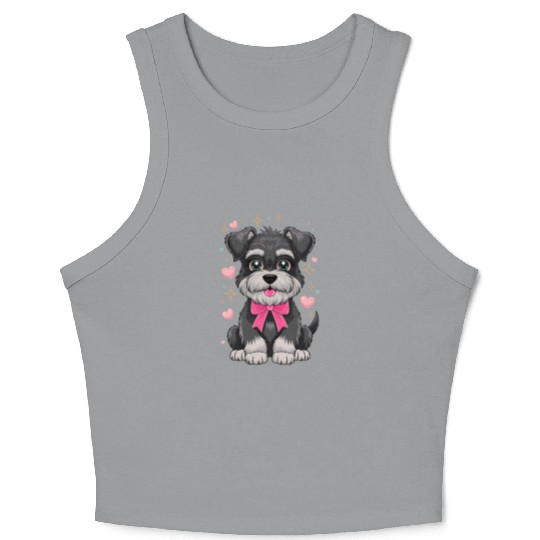 Cute Schnauzer With Pink Bow Surrounded by Hearts Crop Tank Top