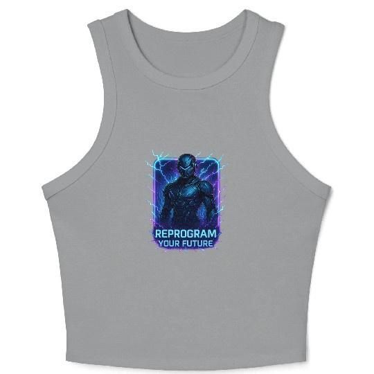 Reprogram Your Future – Futuristic Cyberpunk Robot Crop Tank Top