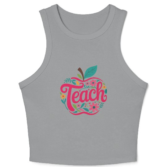 Teacher Apple Floral Teacher Crop Tank Top