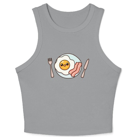Whimsical Sunny Side Fried Egg Design Crop Tank Top