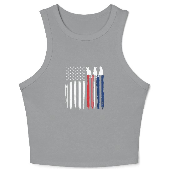 Patriotic Cat Lover - American Flag with Cat Silho Crop Tank Top