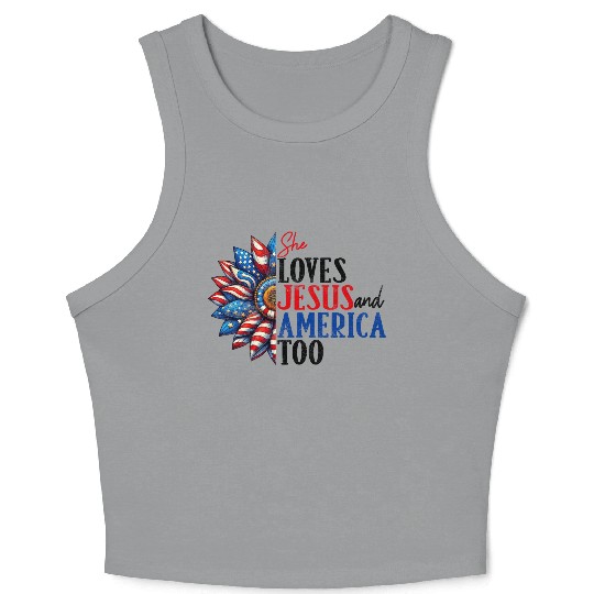 She Loves Jesus and America Too 4th of July Crop Tank Top