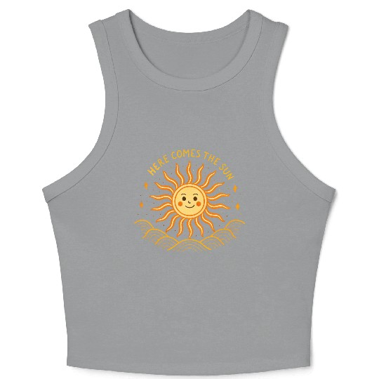 Here Comes The Sun Wavy Folk Art Retro 60s Crop Tank Top