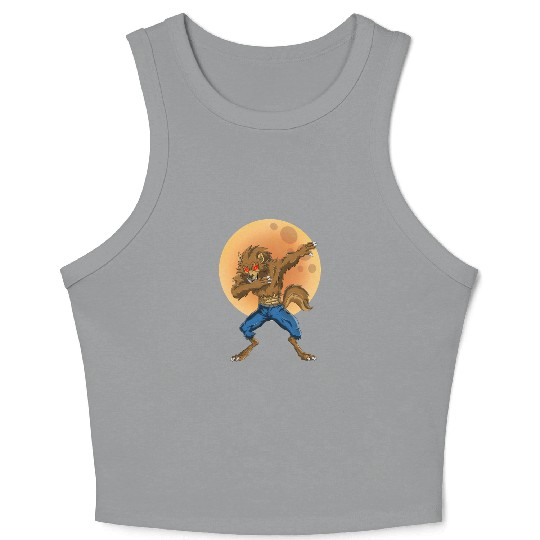 Dabbing Werewolf Retro Moon Halloween Monster Crop Tank Top