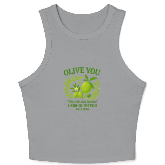 Olive You Cute Vintage Pun Graphic Crop Tank Top