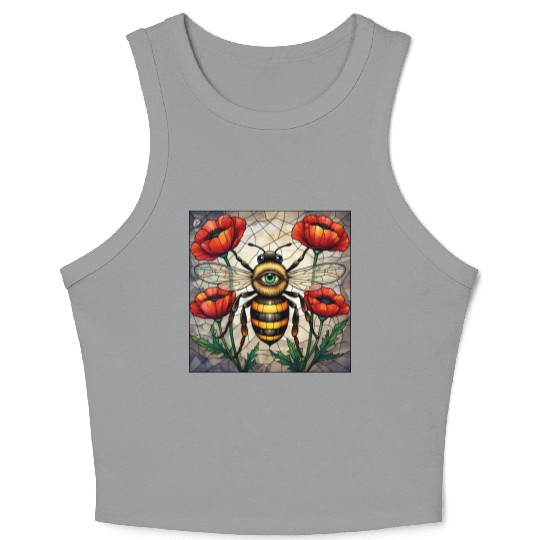 Bumble bee stained glass vibrant poppy flower eye Crop Tank Top