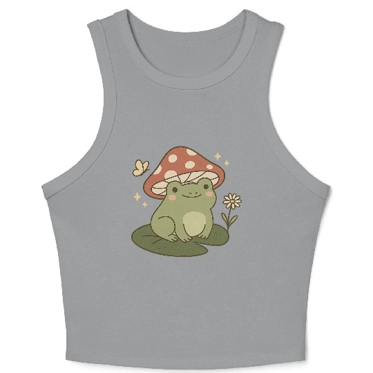 Frog Mushroom Cottagecore Crop Tank Top