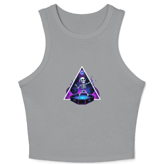 Neon Dancing Skeleton in Coffin Crop Tank Top
