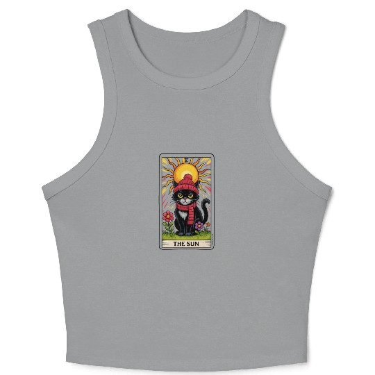 Grumpy Cat Tarot Card The Sun, Funny Cat Lover Crop Tank Top