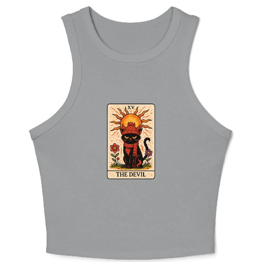 Devil Cat Tarot Card, Grumpy Cat Art, Mystical Crop Tank Top