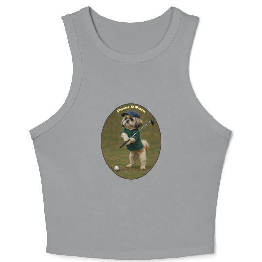 Shih Tzu Dog Standing and Holding a Golf Club URM Crop Tank Top