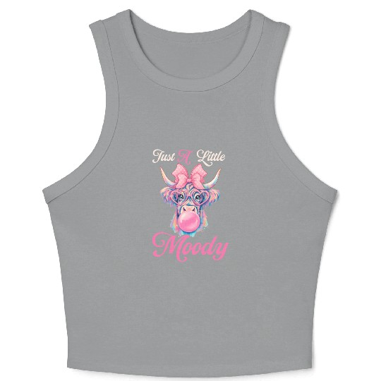 Highland Cow Just A Little Moody Funny Farm Farmer Crop Tank Top