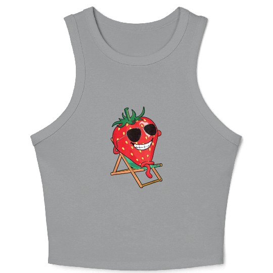 Playful Strawberry Sunbather Design Crop Tank Top