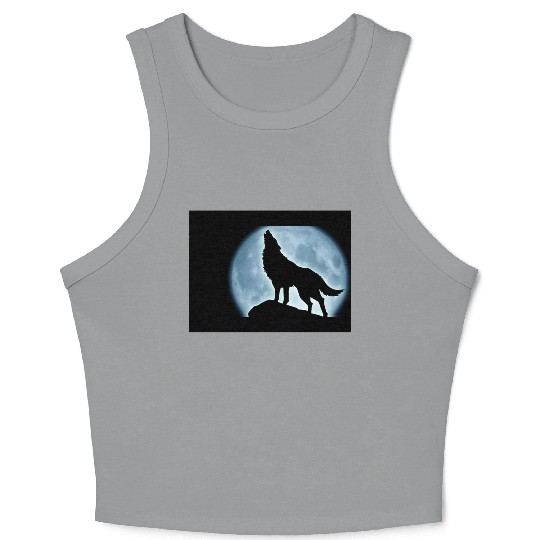 Wolf howling in the moonlight Crop Tank Top