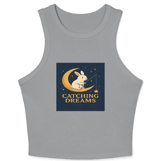 Charming Bunny Moon Dream Illustration Crop Tank Top