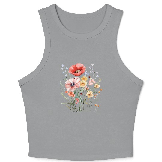 Watercolor Wildflower Bouquet Crop Tank Top