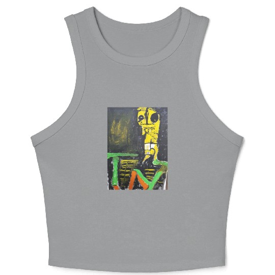 Abstract Yellow Figure with LUV Text Crop Tank Top