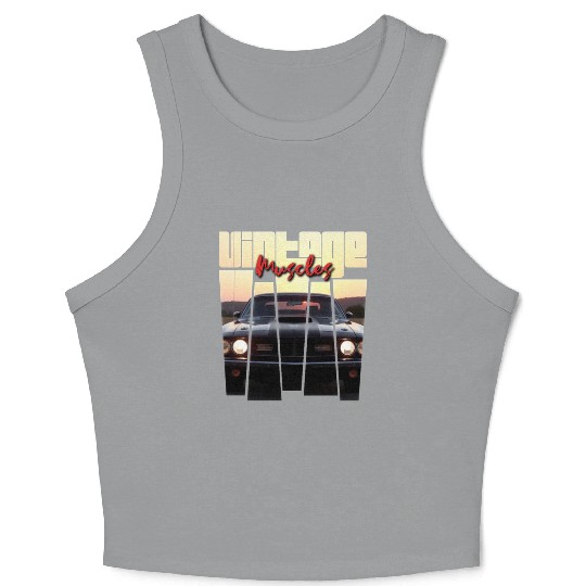 Vintage Muscle Car Sunset Poster Retro American Crop Tank Top