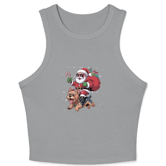 Santa Claus Yorkie Dog Christmas In July Crop Tank Top