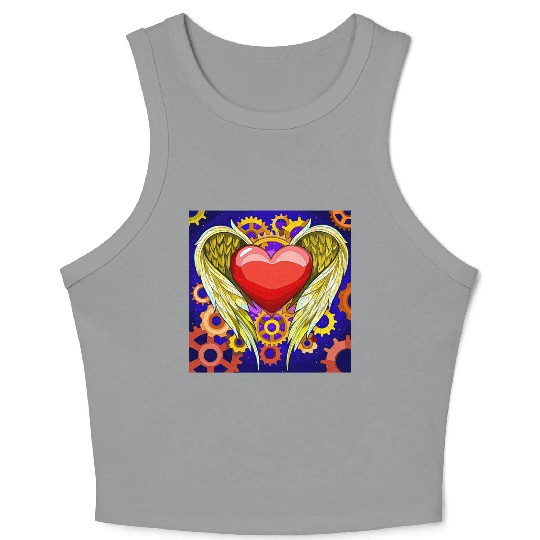 Mechanical Heart with Angel Wings Crop Tank Top
