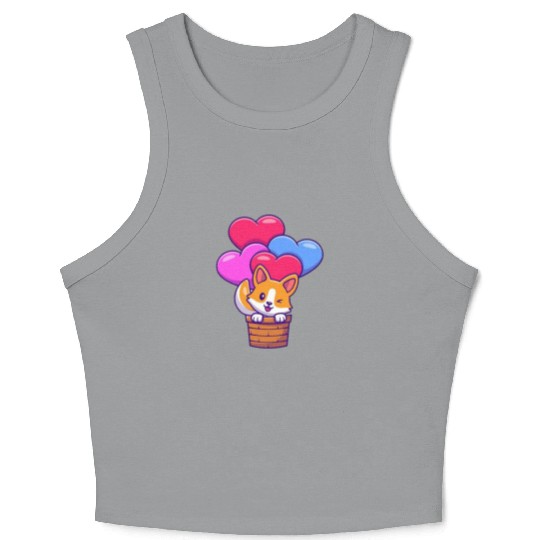 Whimsical Corgi with Heart Balloons Crop Tank Top