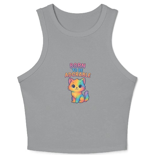 Colorful Adorable Kitten with Affirmation Crop Tank Top