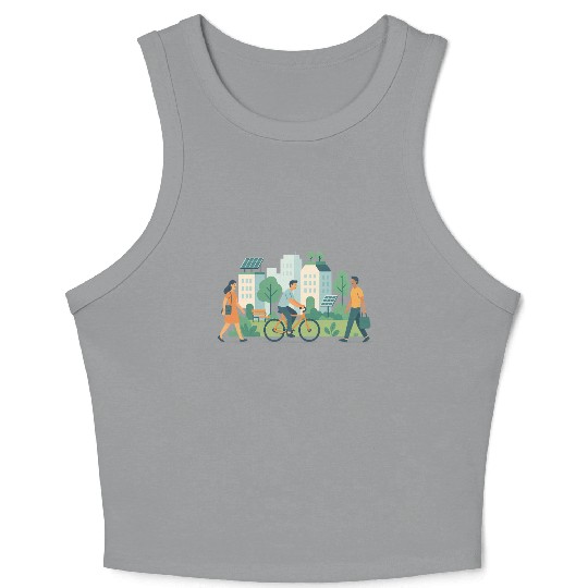 Eco-Friendly Urban Cycling Scene Crop Tank Top