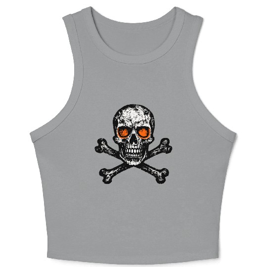 Grunge Skull Crossbones Orange Eyes Crop Tank Top