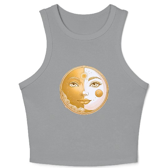 Celestial  Lunar Sun Face Art Crop Tank Top