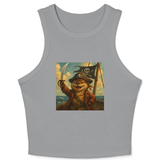 Whimsical Pirate Ferret Art Crop Tank Top