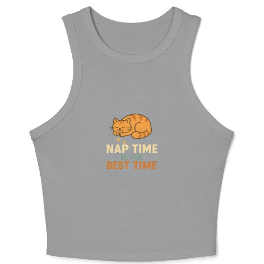 Cute Sleeping Cat Nap Time Design Crop Tank Top