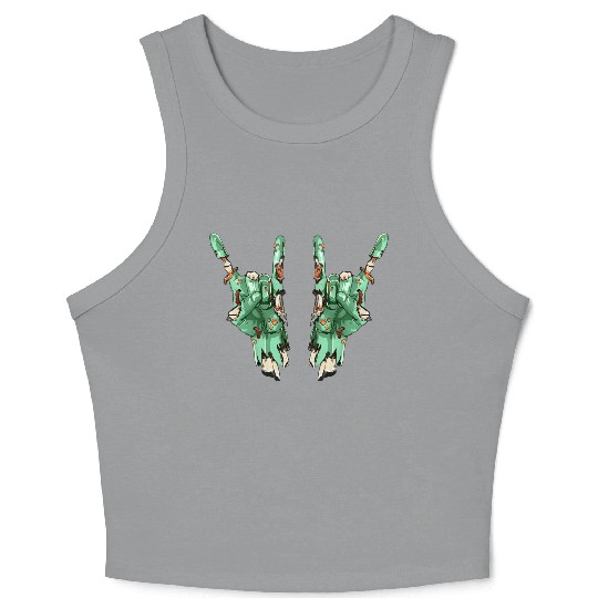 Zombie Hand Rock Sign Zombies Horror Halloween Crop Tank Top