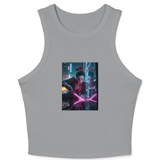 Cyberpunk Samurai Girl Crop Tank Top