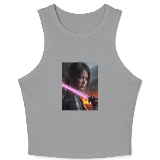 Cyberpunk Samurai Girl Crop Tank Top