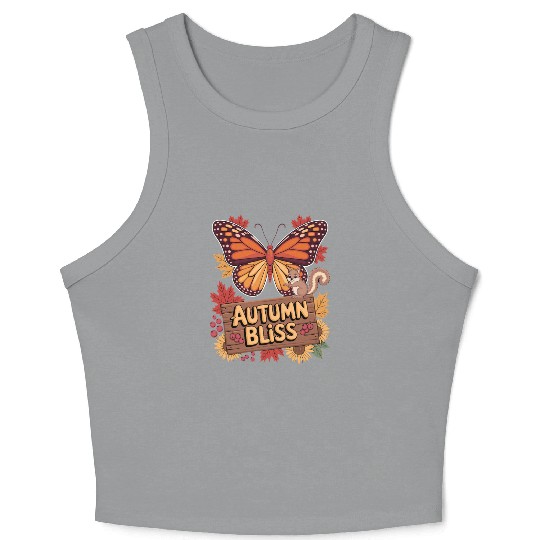 Autumn Bliss Butterfly Squirrel Leaves Fall Vibes Crop Tank Top
