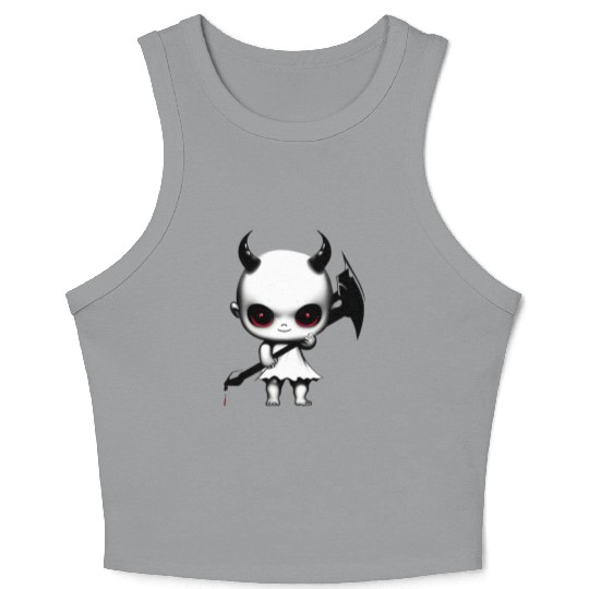 Cute Demon Baby with Horns and Bat Wings Crop Tank Top