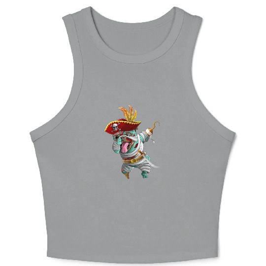 Dabbing Pirate Zombie Mummy Pug Cute Halloween Pug Crop Tank Top