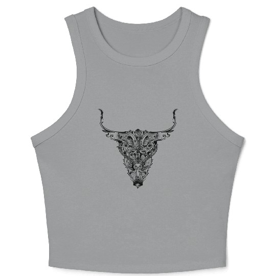 Floral bull skull in a mystical tattoo style Crop Tank Top