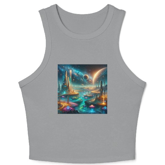 Futuristic Alien Landscape Design Fantasy Sci-Fi Crop Tank Top