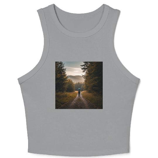Serene Autumn Path Crop Tank Top