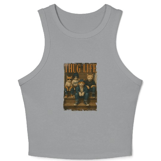 Thug Life Cats Funny Gangsta Street Style Crop Tank Top