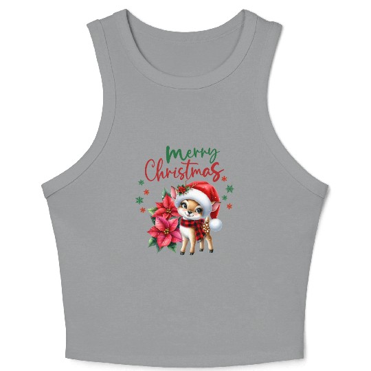 Festive Christmas Puppy with Poinsettia Crop Tank Top