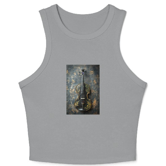 Elegant Black and Gold Violin Crop Tank Top
