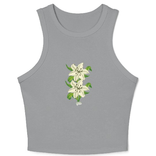 Elegant White Lily Botanical Illustration Crop Tank Top