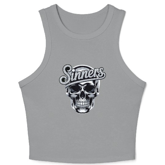 Chrome Skull Sinners Diamond Bling Crop Tank Top